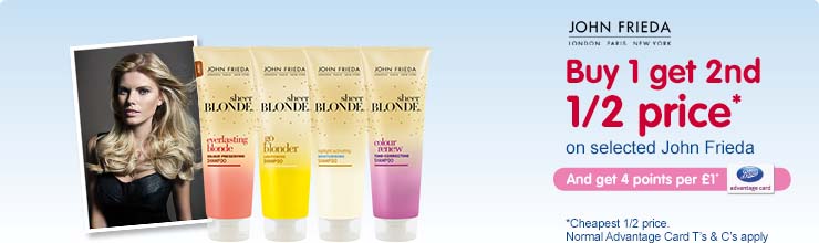 buy one get 2nd half price on selected John Frieda